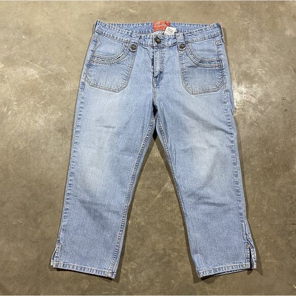 Levi Strauss Signature Stretch Jeans Light Wash 35x23 Cropped Y2K - Picture 1 of 13